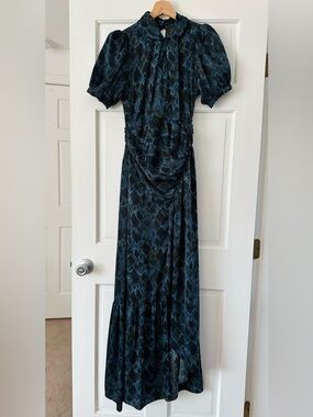 SOCIETA Italia Blue Black Snakeskin Maxi Dress High Neck Gothic Glam Size 42 / 6